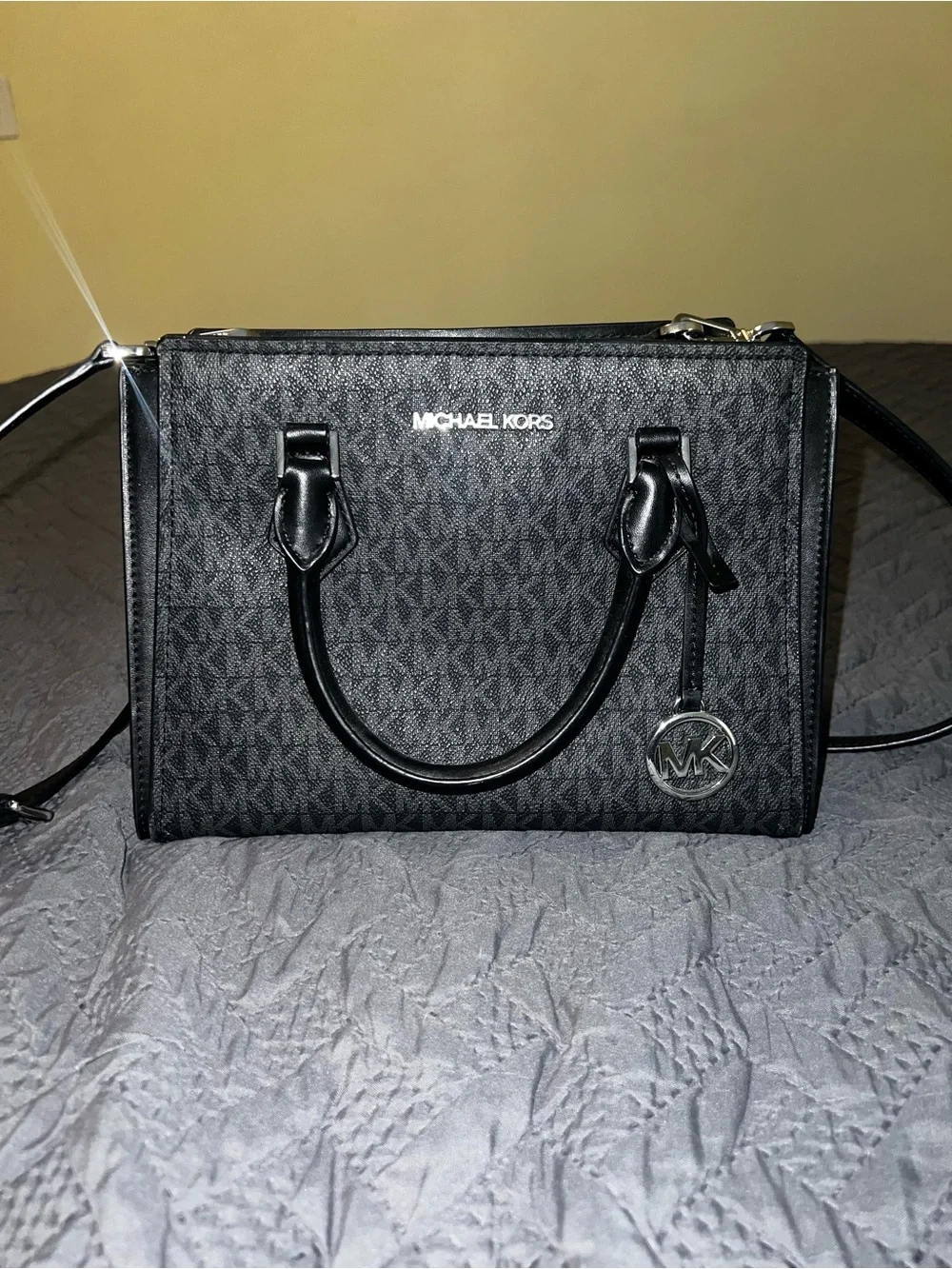 Michael Kors Black Logo MK Charm Satchel